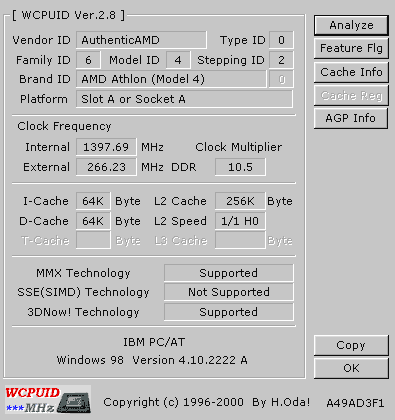 Pantallazo de WCPUID identificando al micro