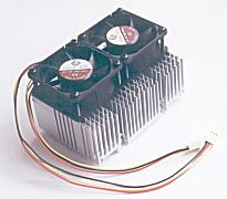Un excelente conjunto de disipador y doble ventilador, con medicin de velocidad, para micros en formato Slot A o Slot 1