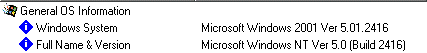 Pantallazo del SiSoft Sandra 2001 mostrando el nmero de versin de la copia probada de Microsoft Whistler